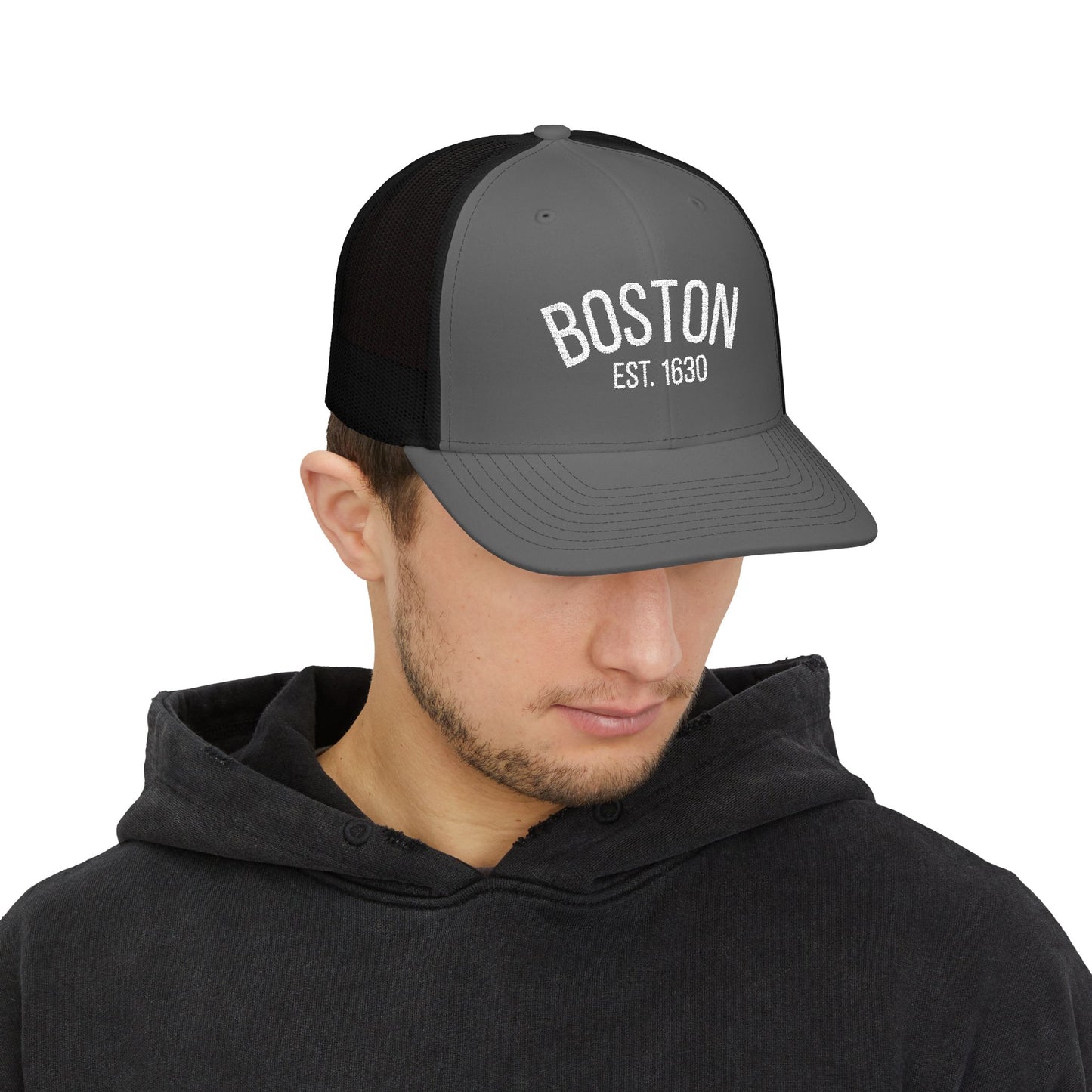 Boston Embroidered Trucker Cap — 'BOSTON EST. 1630' Snapback Hat