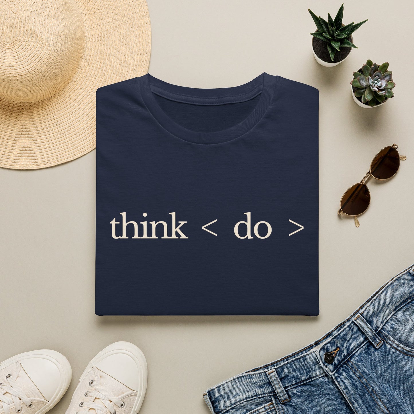 think < do > Unisex Softstyle T-Shirt | Minimalist Inspirational Tee with Momentum Back Detail