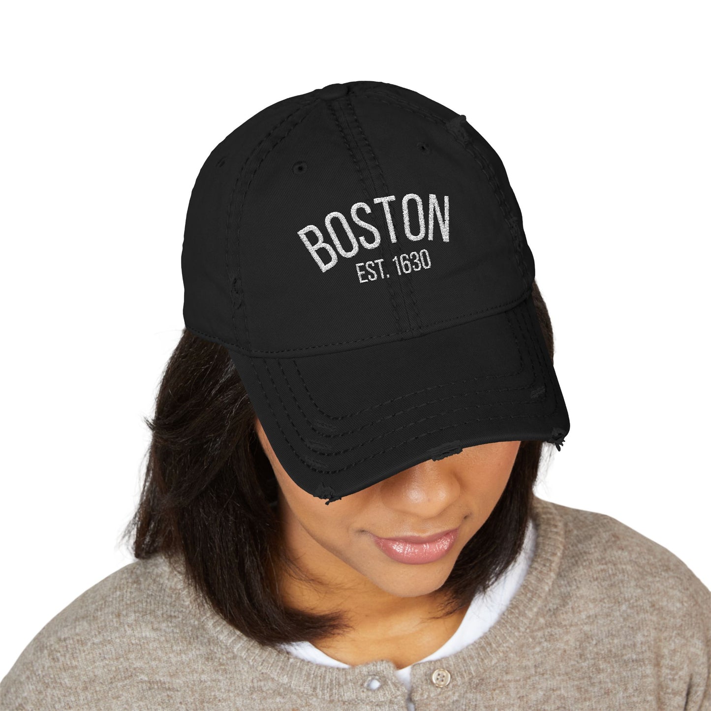 Personalized Boston EST. 1630 Vintage Distressed Dad Hat | Custom Side Name Embroidered Cap | Classic New England Baseball Hat | Gift for Him or Her