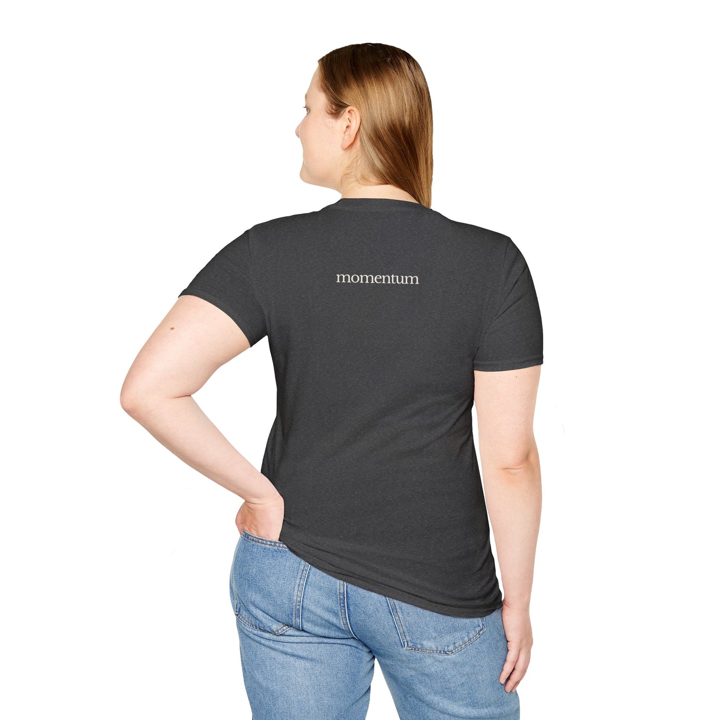 think < do > Unisex Softstyle T-Shirt | Minimalist Inspirational Tee with Momentum Back Detail