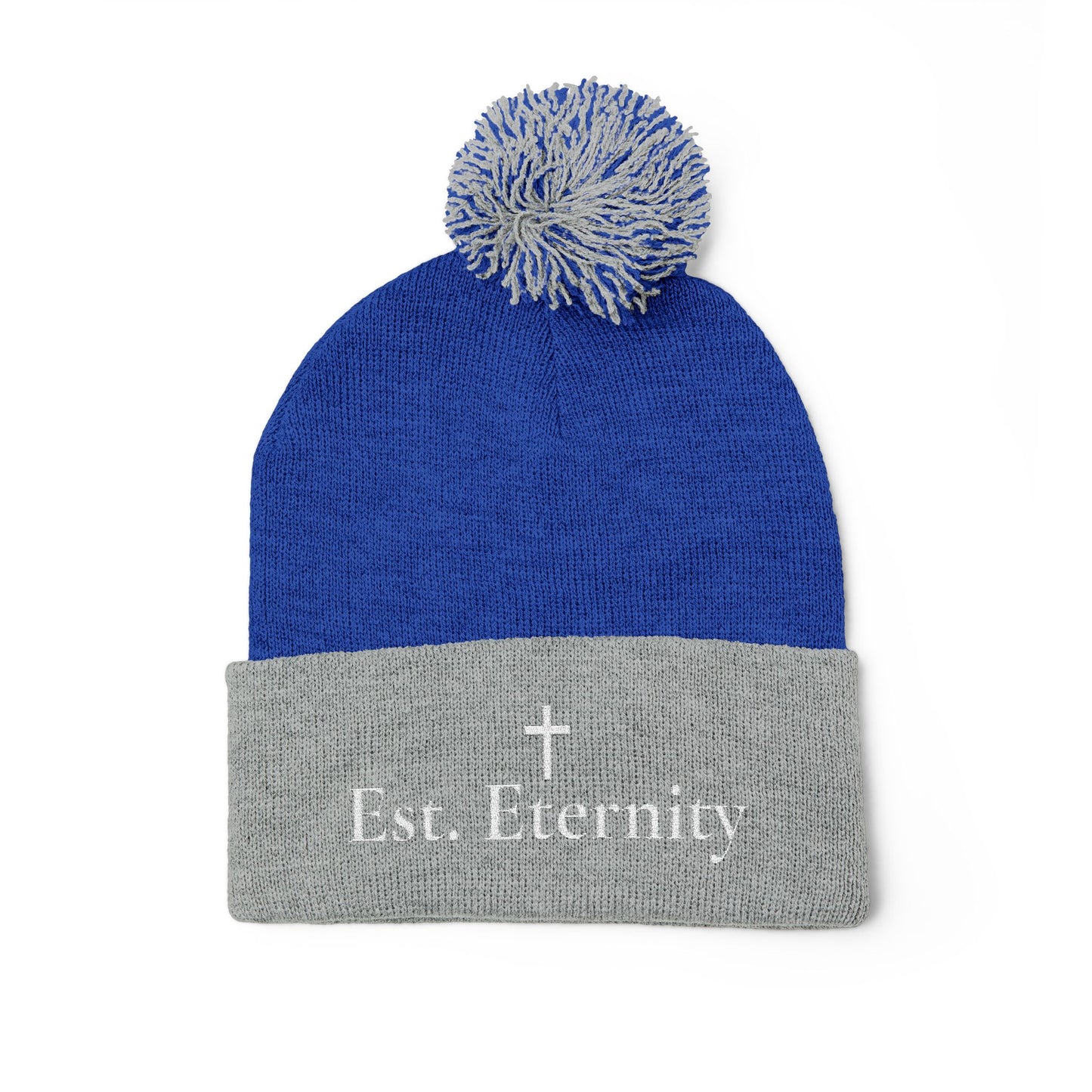 Embroidered 'Eve, Eternity' Pom-Pom Knit Cap — Cozy Christian Beanie