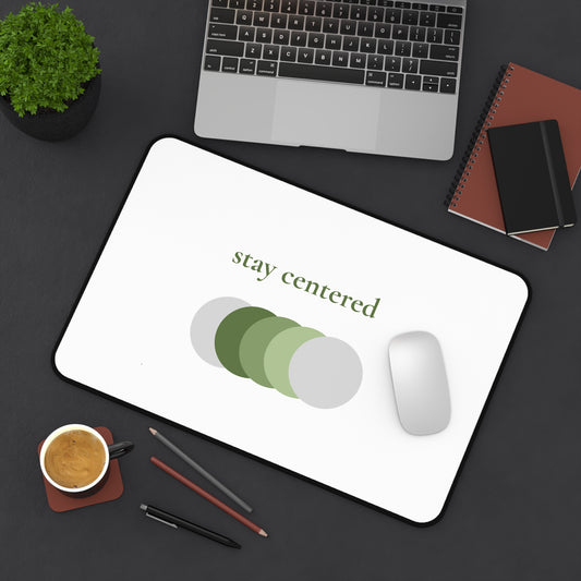 Stay Centered Minimalist Desk Mat – Sage Green Wellness Office Decor | Modern Neutral Workspace Mouse Pad