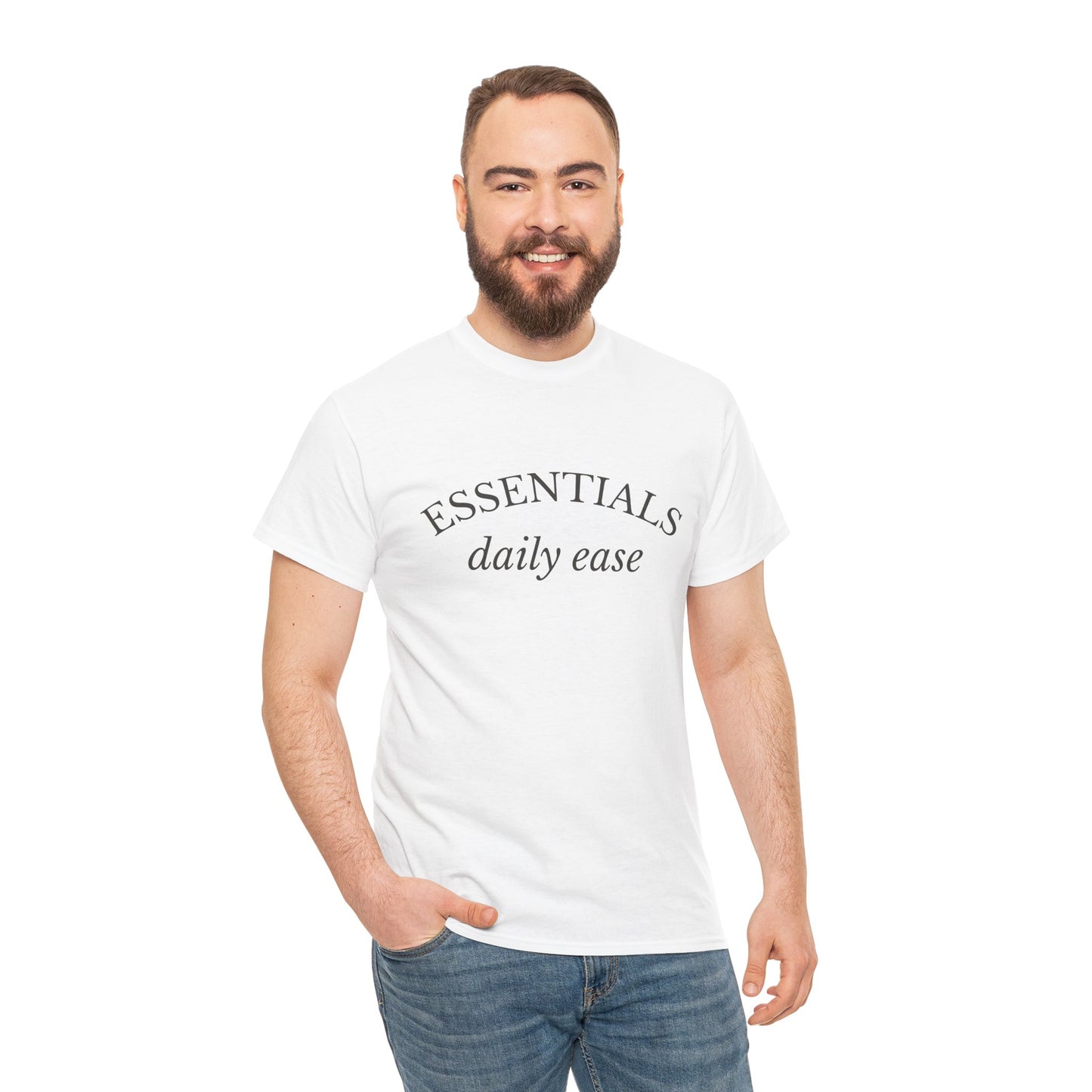 Essentials Embroidered Unisex Heavy Cotton Tee | Daily Ease Curved Text T-Shirt | Minimalist Everyday Shirt