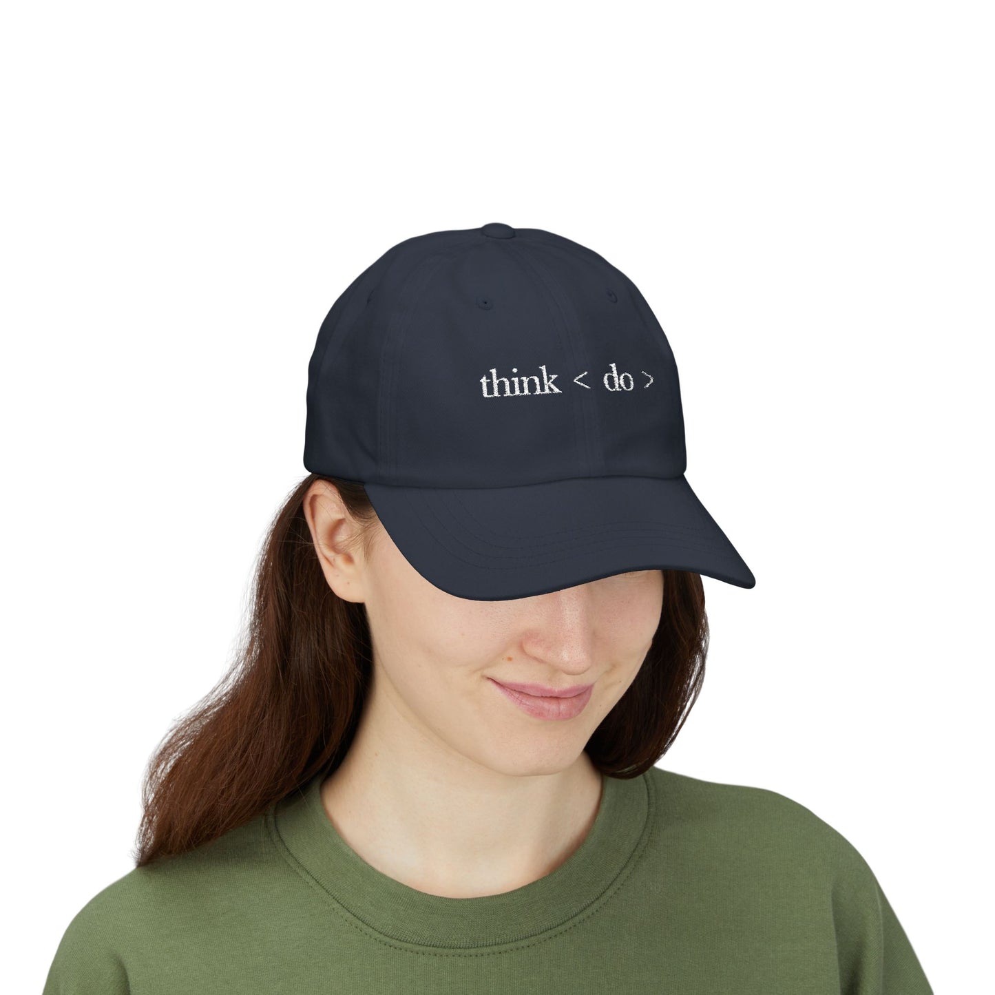 think < do > Minimalist Embroidered Dad Cap | Ivory Thread | Unisex Adjustable Hat