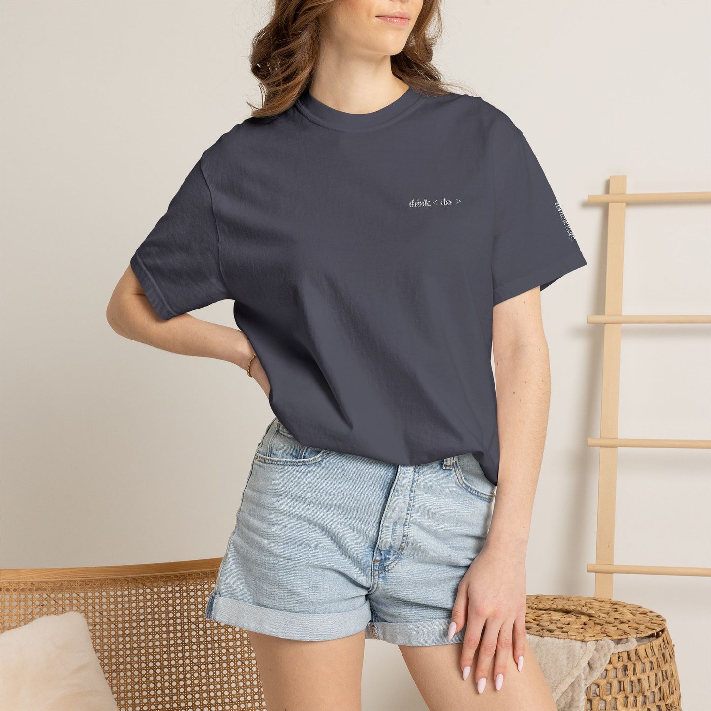 Think < Do > Embroidered Unisex T-Shirt | Minimalist Everyday Tee | Ivory Thread