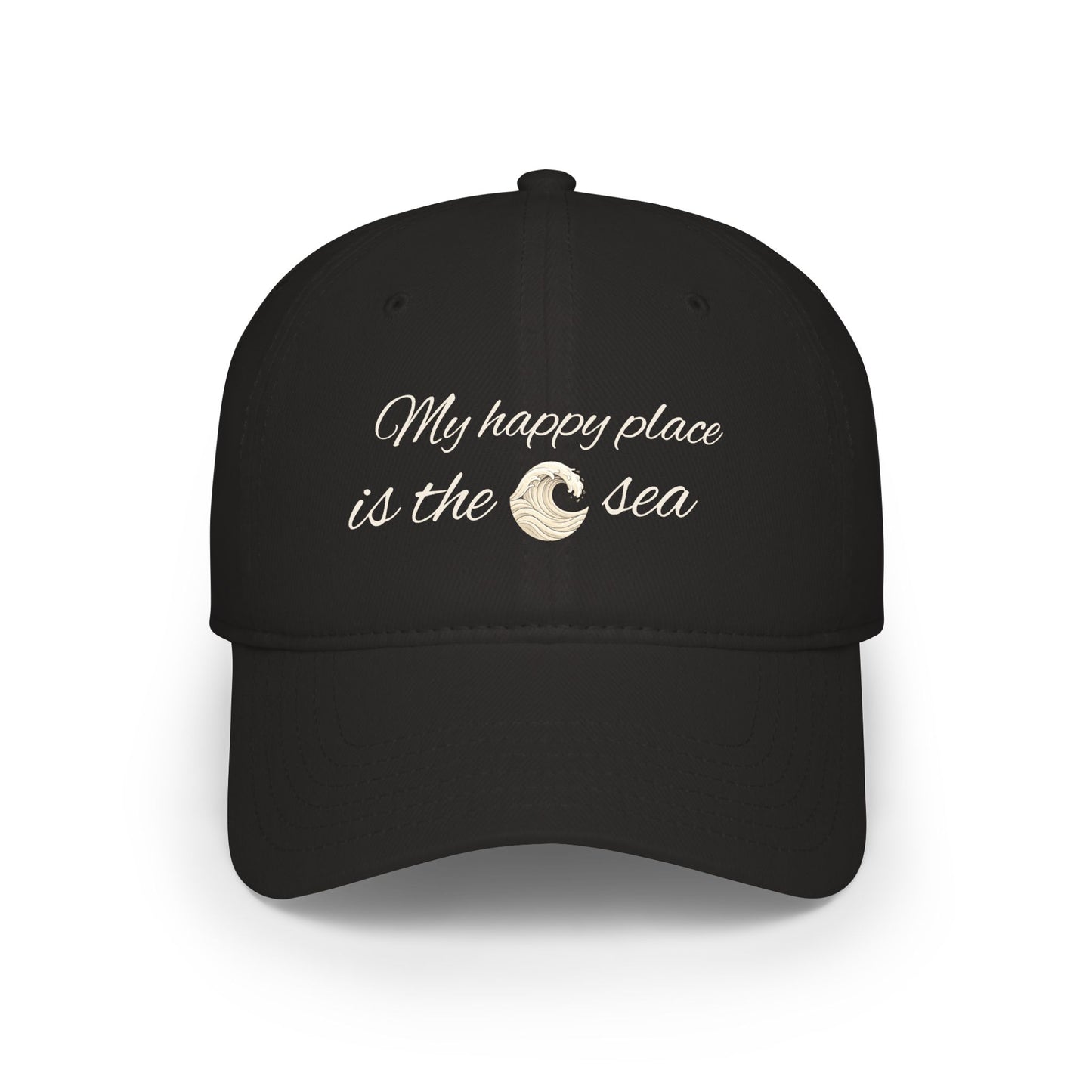 my happy place Is the sea Low Profile Baseball Cap with wave accent