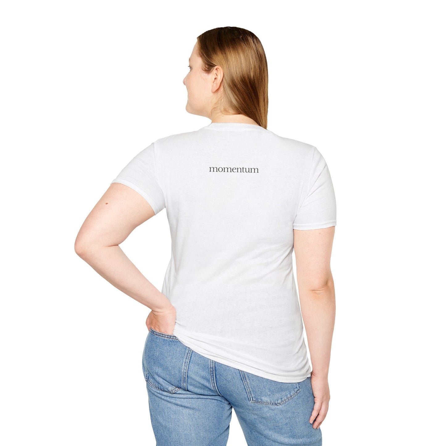 think < do > Unisex Softstyle T-Shirt | Minimalist Inspirational Tee with Momentum Back Detail
