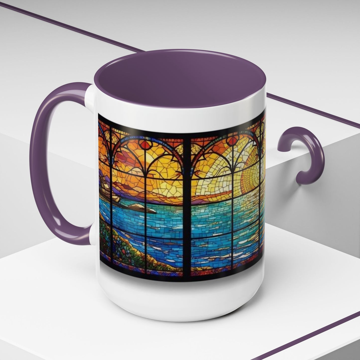 Stained Glass Ocean Sunset Mug – 15oz