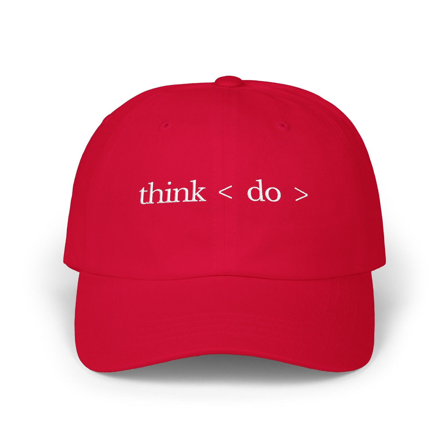 think < do > Minimalist Embroidered Dad Cap | Ivory Thread | Unisex Adjustable Hat