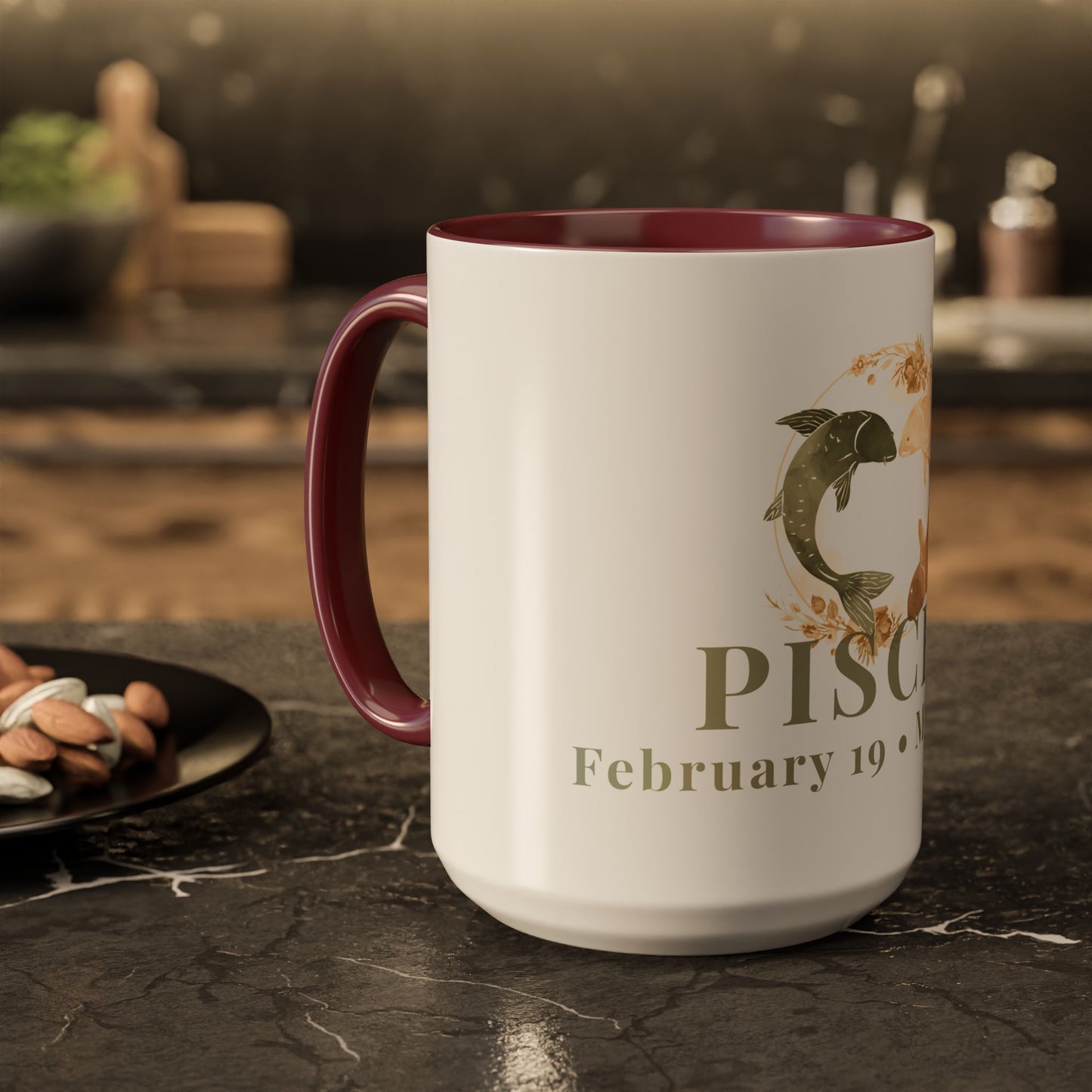 Pisces Zodiac Mug - February 19 - March 20 Astrology Coffee Cup - Two flowing fish Zodiac Sign Mug - 15 oz.