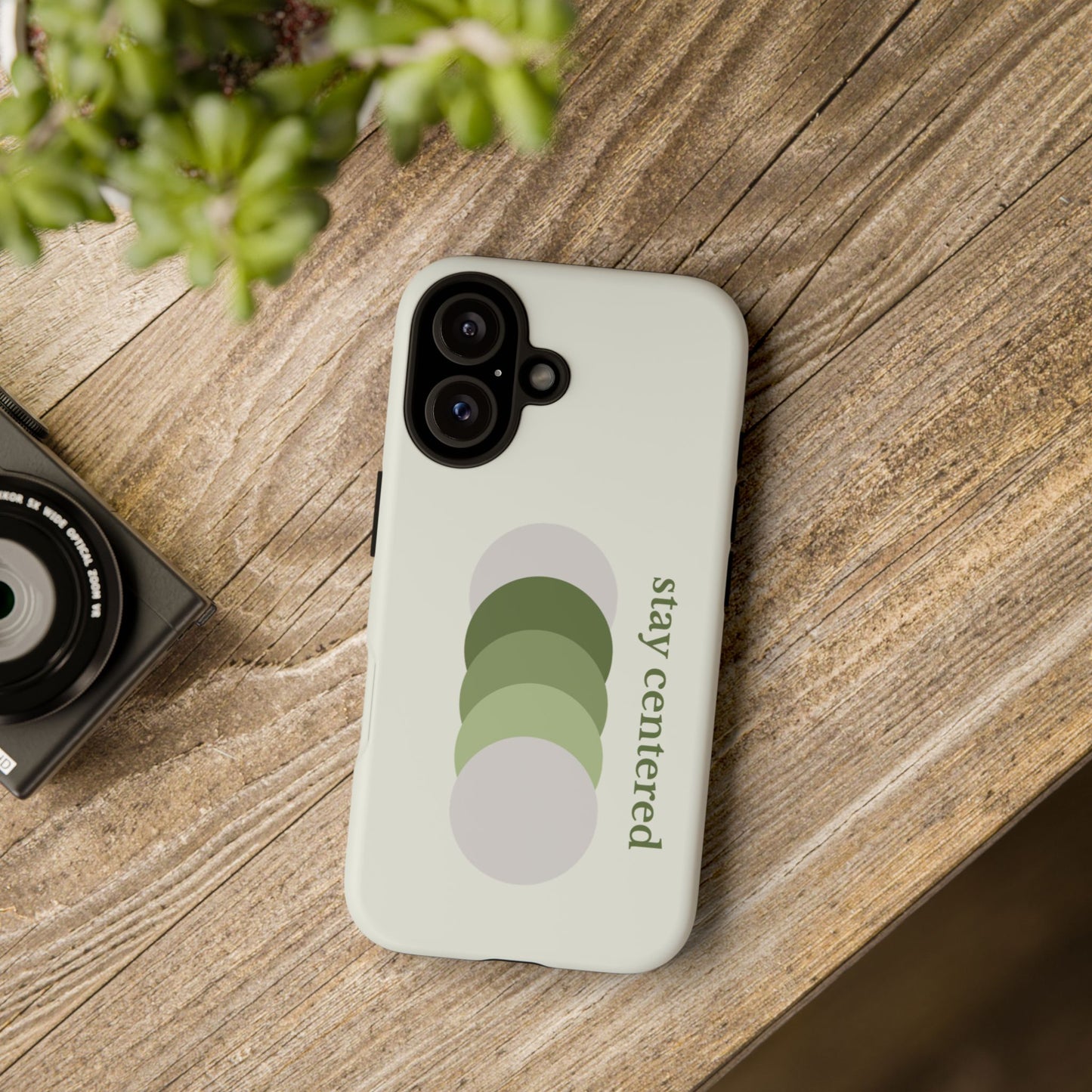 Stay Centered Minimalist Phone Case – Sage Green Wellness Aesthetic iPhone Case | Modern Neutral Protective Cover