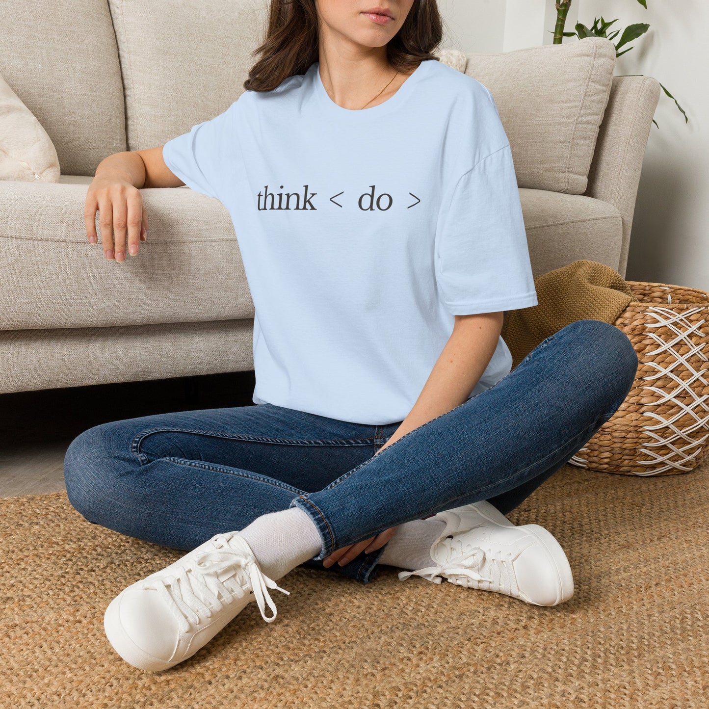 think < do > Unisex Softstyle T-Shirt | Minimalist Inspirational Tee with Momentum Back Detail