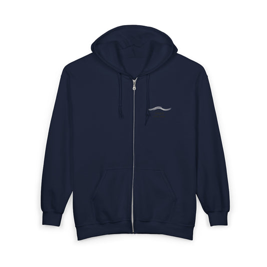 Minimal Wave Zip Hoodie — Subtle Coastal Graphic Full-Zip Sweatshirt