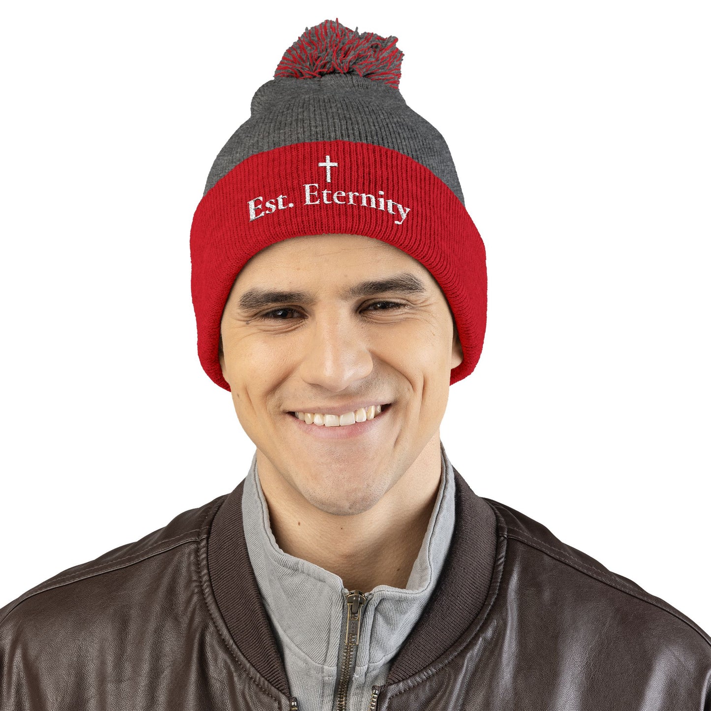 Embroidered 'Eve, Eternity' Pom-Pom Knit Cap — Cozy Christian Beanie