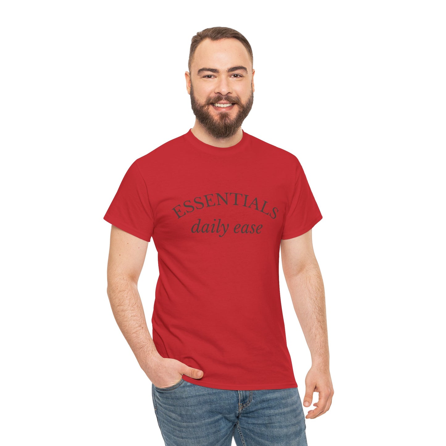 Essentials Embroidered Unisex Heavy Cotton Tee | Daily Ease Curved Text T-Shirt | Minimalist Everyday Shirt