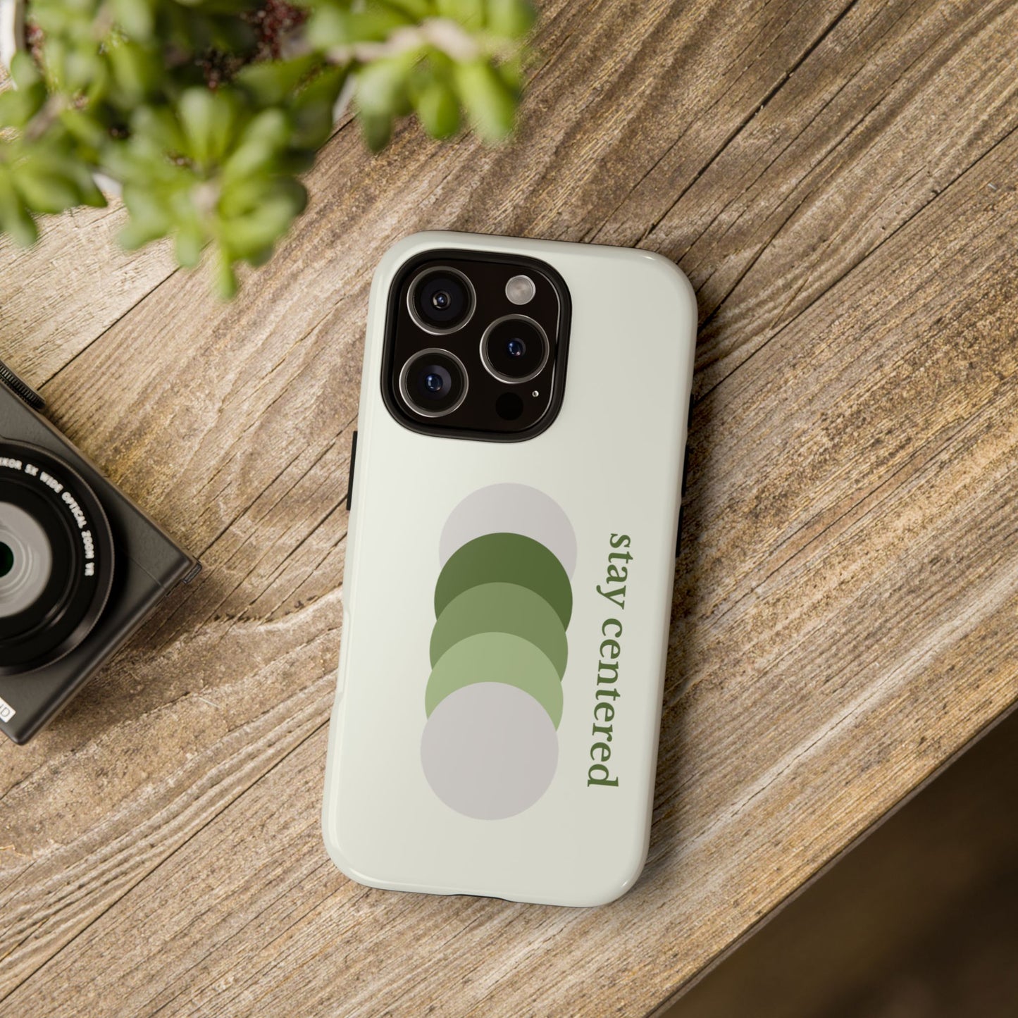 Stay Centered Minimalist Phone Case – Sage Green Wellness Aesthetic iPhone Case | Modern Neutral Protective Cover
