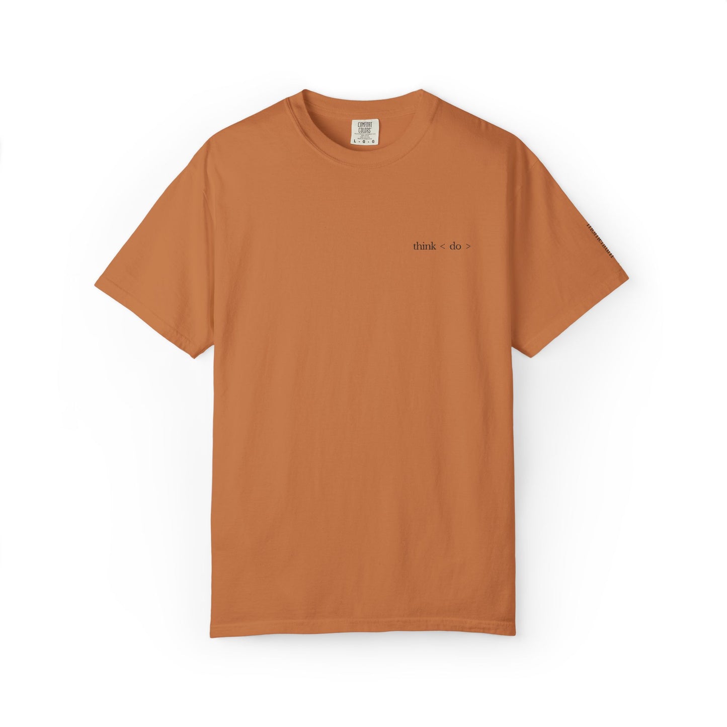 think < do > Embroidered Unisex T-Shirt | Espresso Thread with Momentum Sleeve Detail | Minimalist Everyday Tee