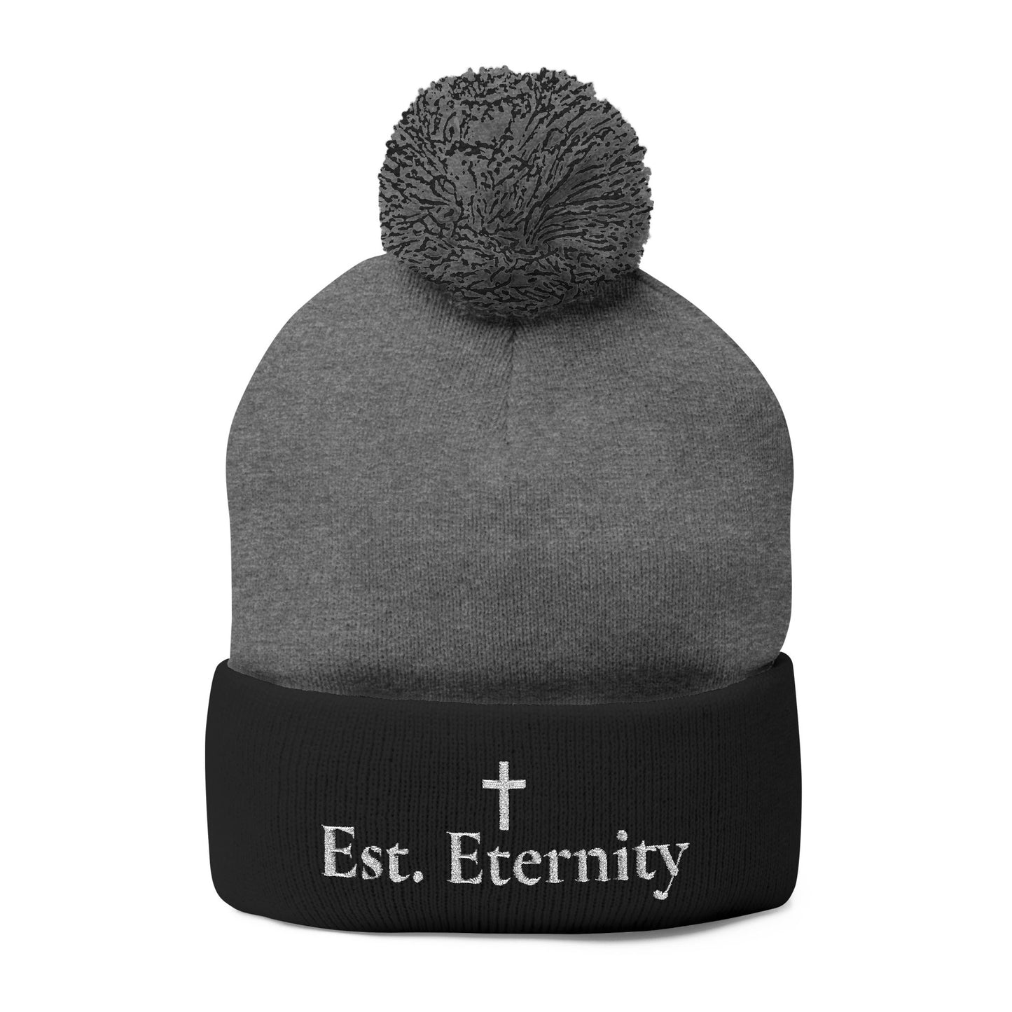 Embroidered 'Eve, Eternity' Pom-Pom Knit Cap — Cozy Christian Beanie