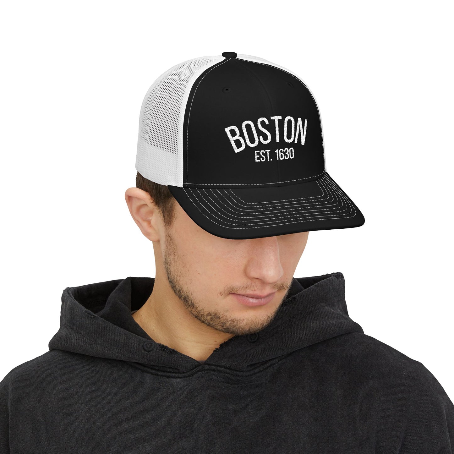 Boston Embroidered Trucker Cap — 'BOSTON EST. 1630' Snapback Hat