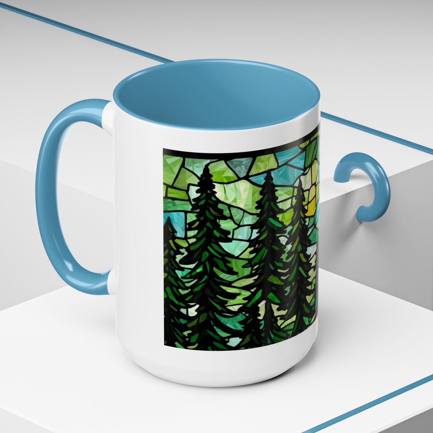 Stained Glass Forest Sunrise Mug – 15oz