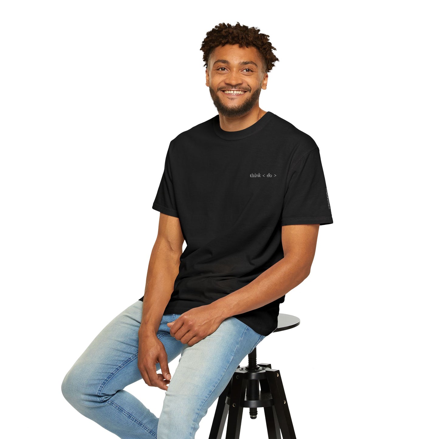 Think < Do > Embroidered Unisex T-Shirt | Minimalist Everyday Tee | Ivory Thread