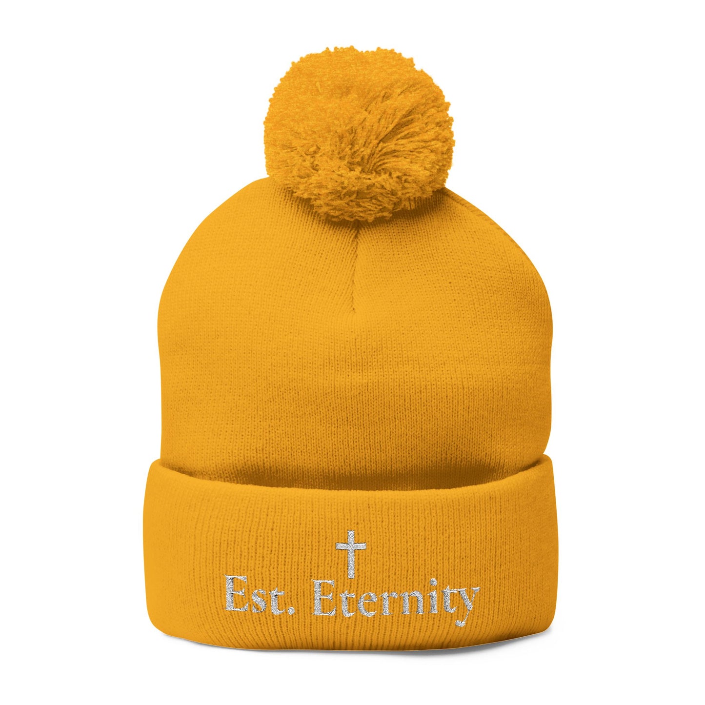 Embroidered 'Eve, Eternity' Pom-Pom Knit Cap — Cozy Christian Beanie