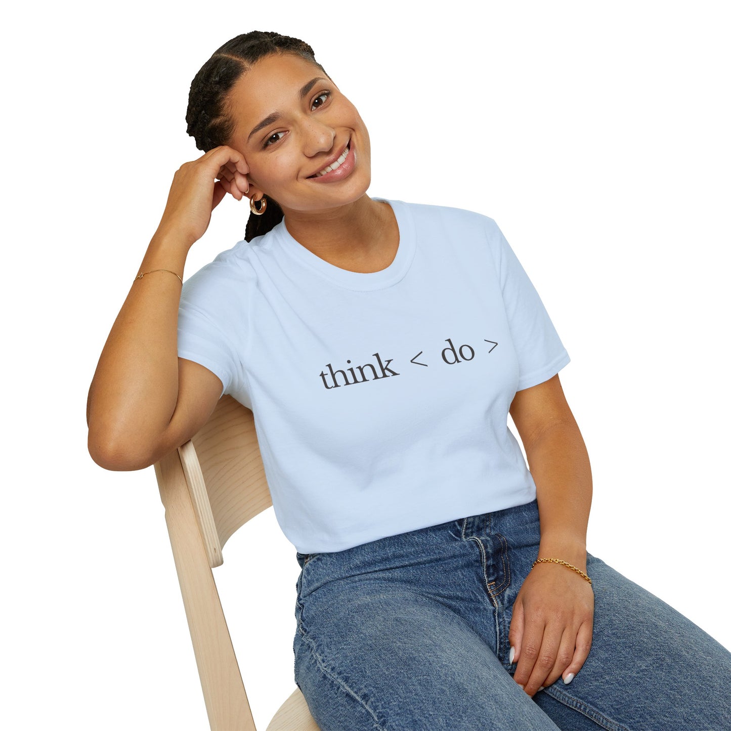 think < do > Unisex Softstyle T-Shirt | Minimalist Inspirational Tee with Momentum Back Detail