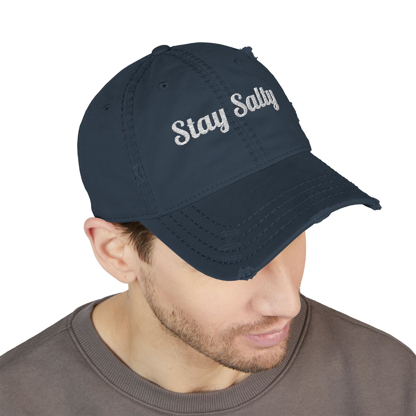 Personalized Coastal Embroidered Distressed Dad Hat | Custom Text Vintage Beach Town Cap | 15 Character Embroidery | Unisex Low Profile Hat