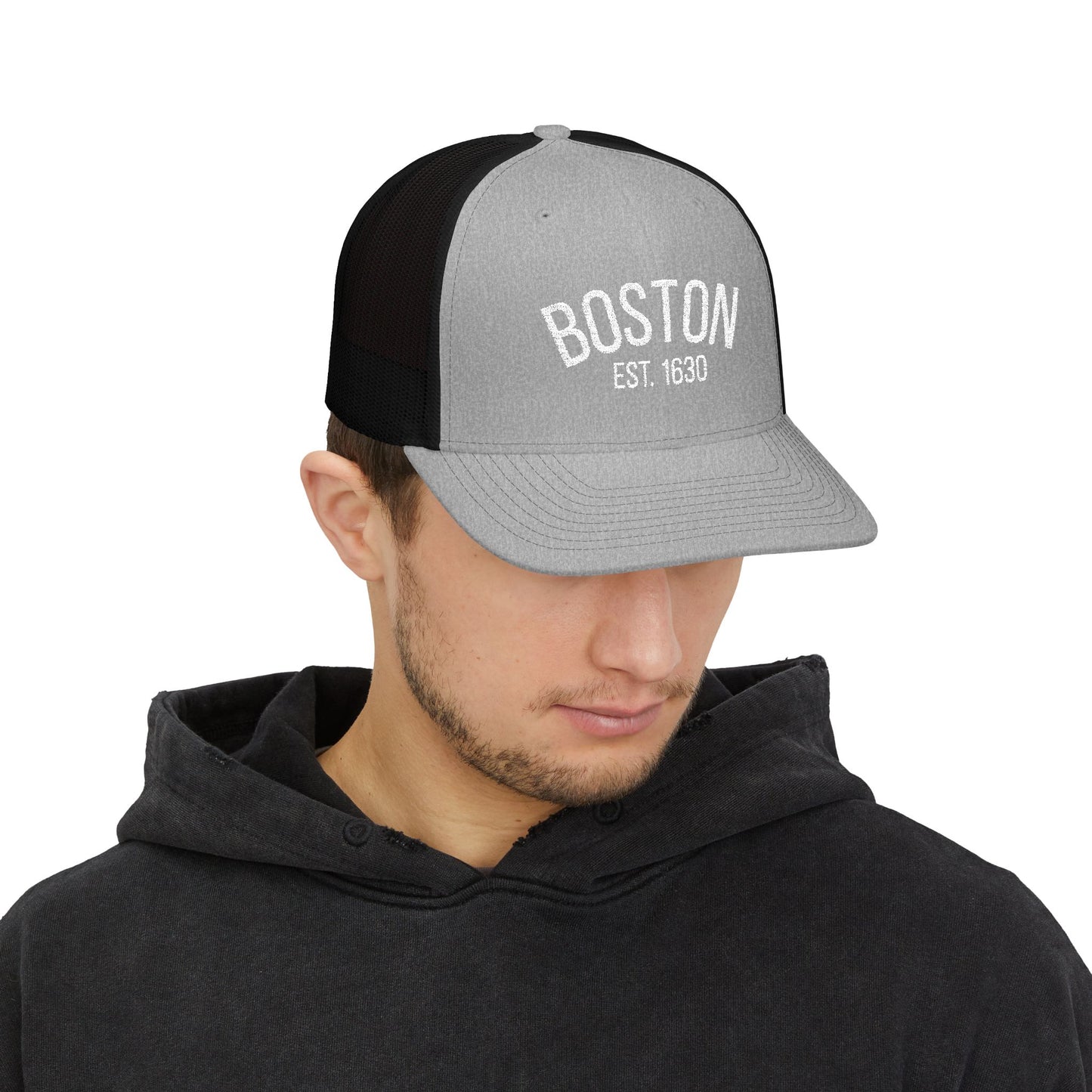 Boston Embroidered Trucker Cap — 'BOSTON EST. 1630' Snapback Hat