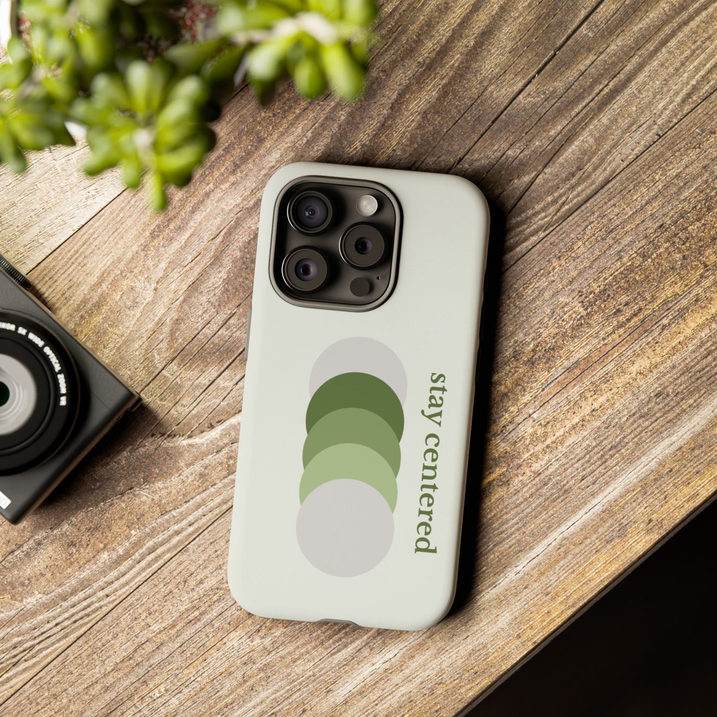 Stay Centered Minimalist Phone Case – Sage Green Wellness Aesthetic iPhone Case | Modern Neutral Protective Cover