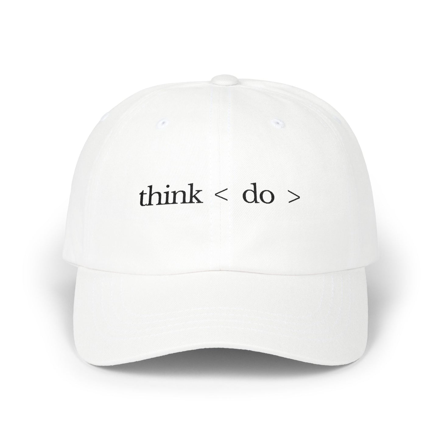 Think < Do > Minimalist Embroidered Dad Cap | Espresso Brown Thread