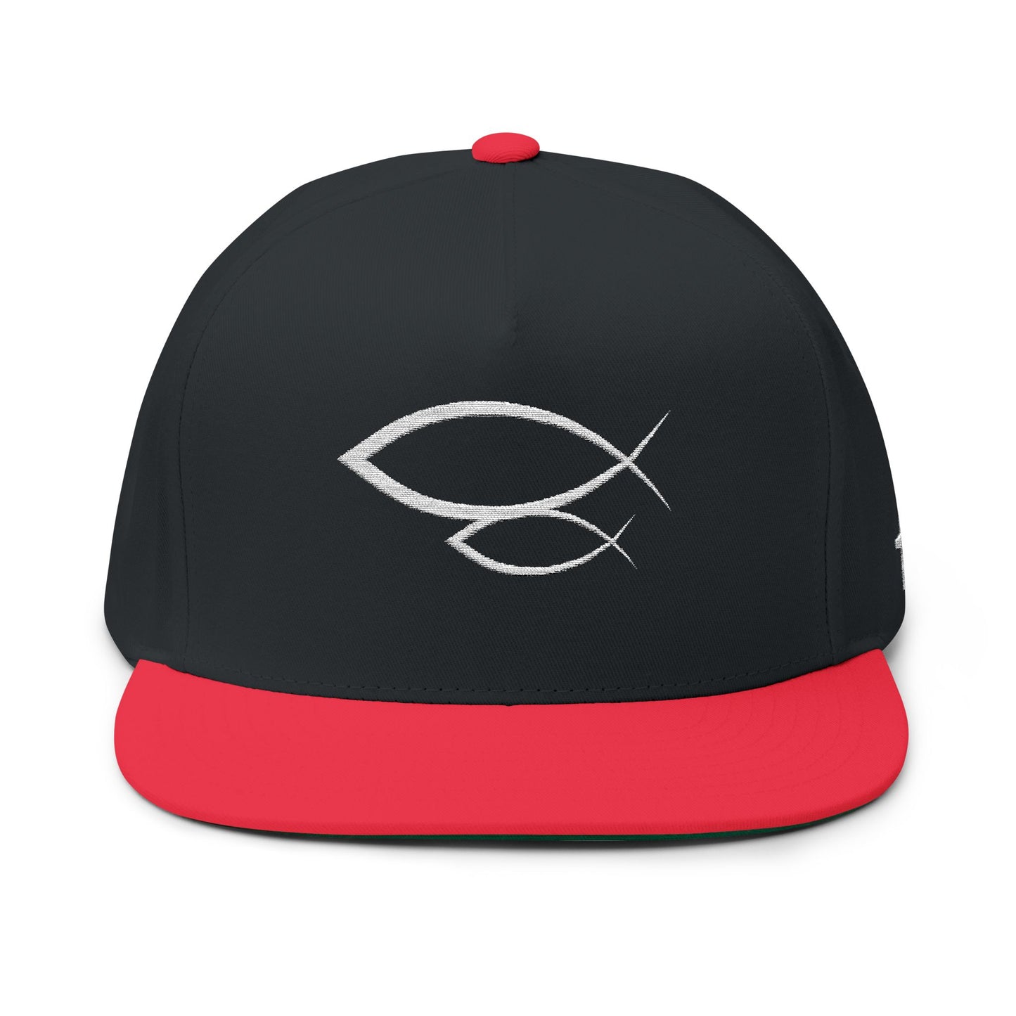 Christian Fish Embroidered Flat Bill Cap — "Look Up" Snapback