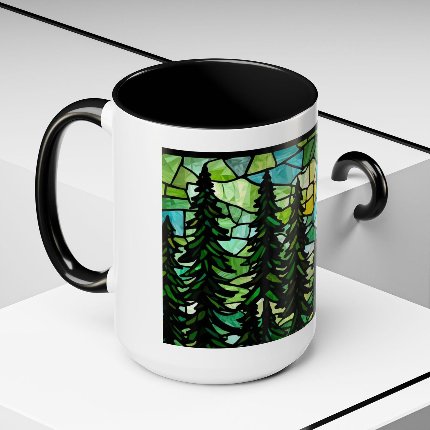 Stained Glass Forest Sunrise Mug – 15oz