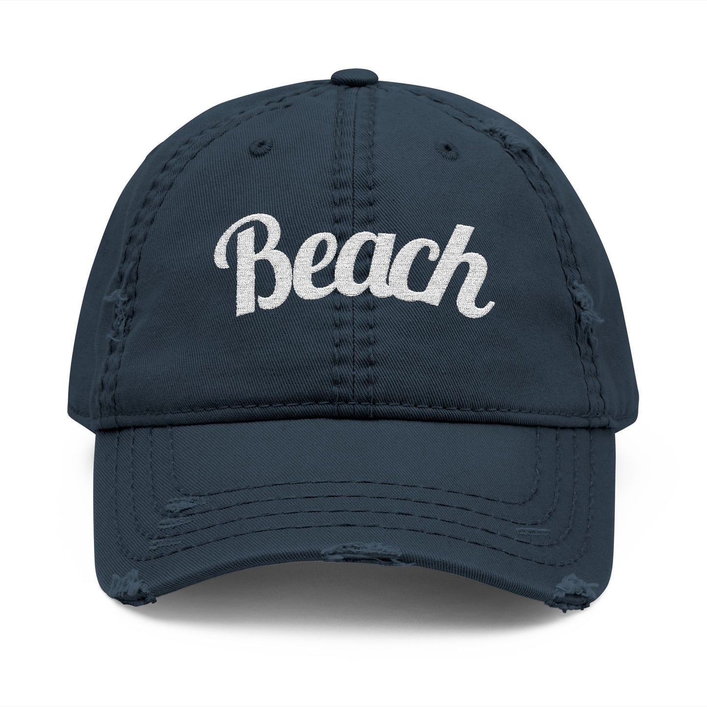 Beach Embroidered Distressed Dad Hat — Vintage Washed Baseball Cap