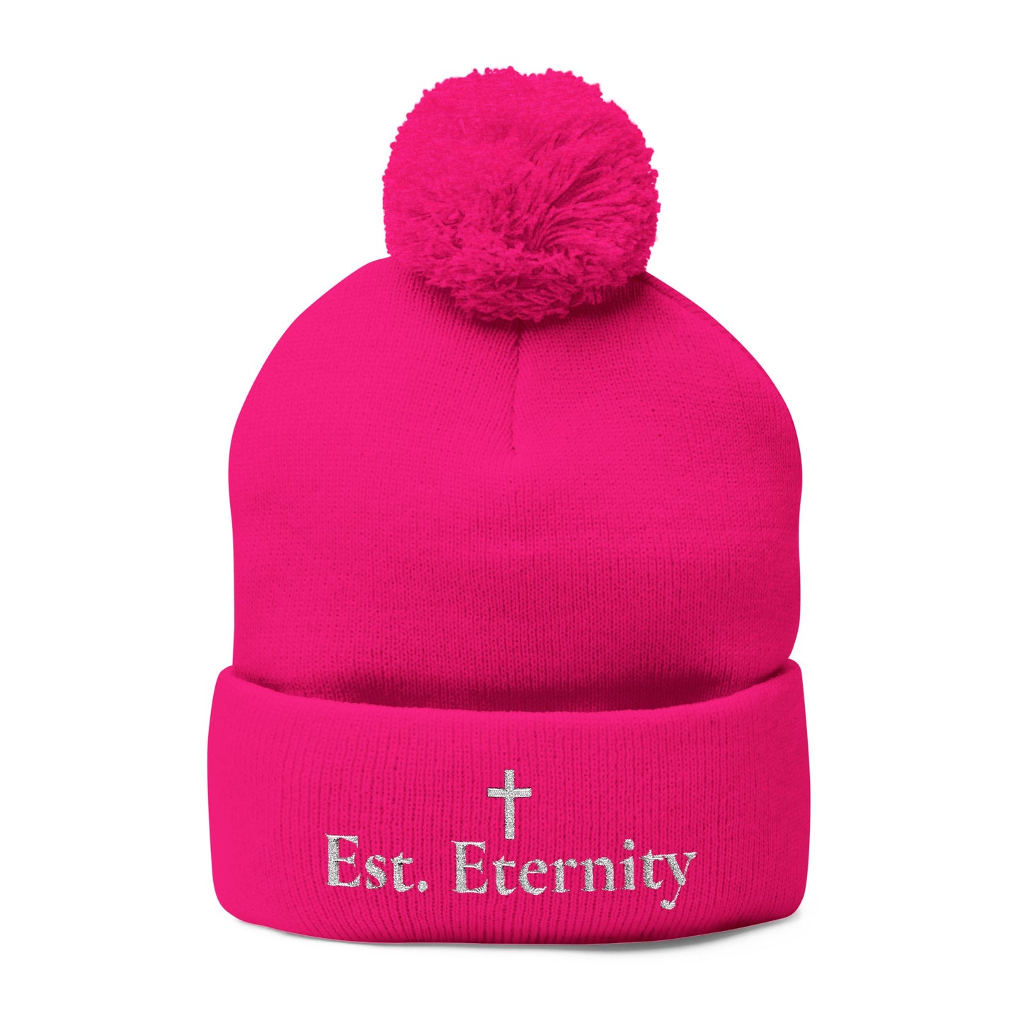 Embroidered 'Eve, Eternity' Pom-Pom Knit Cap — Cozy Christian Beanie