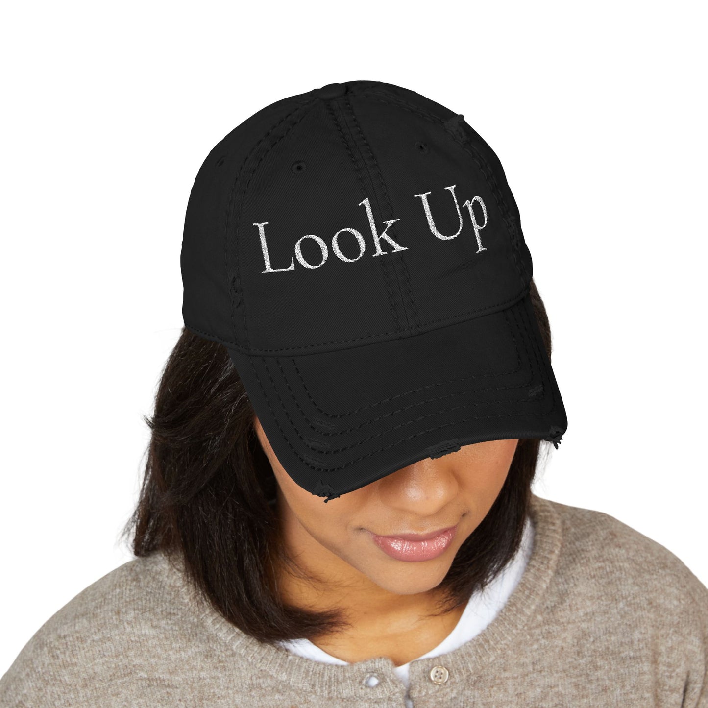 Look Up Cross distressed Dad Hat Embroidered Faith Cap