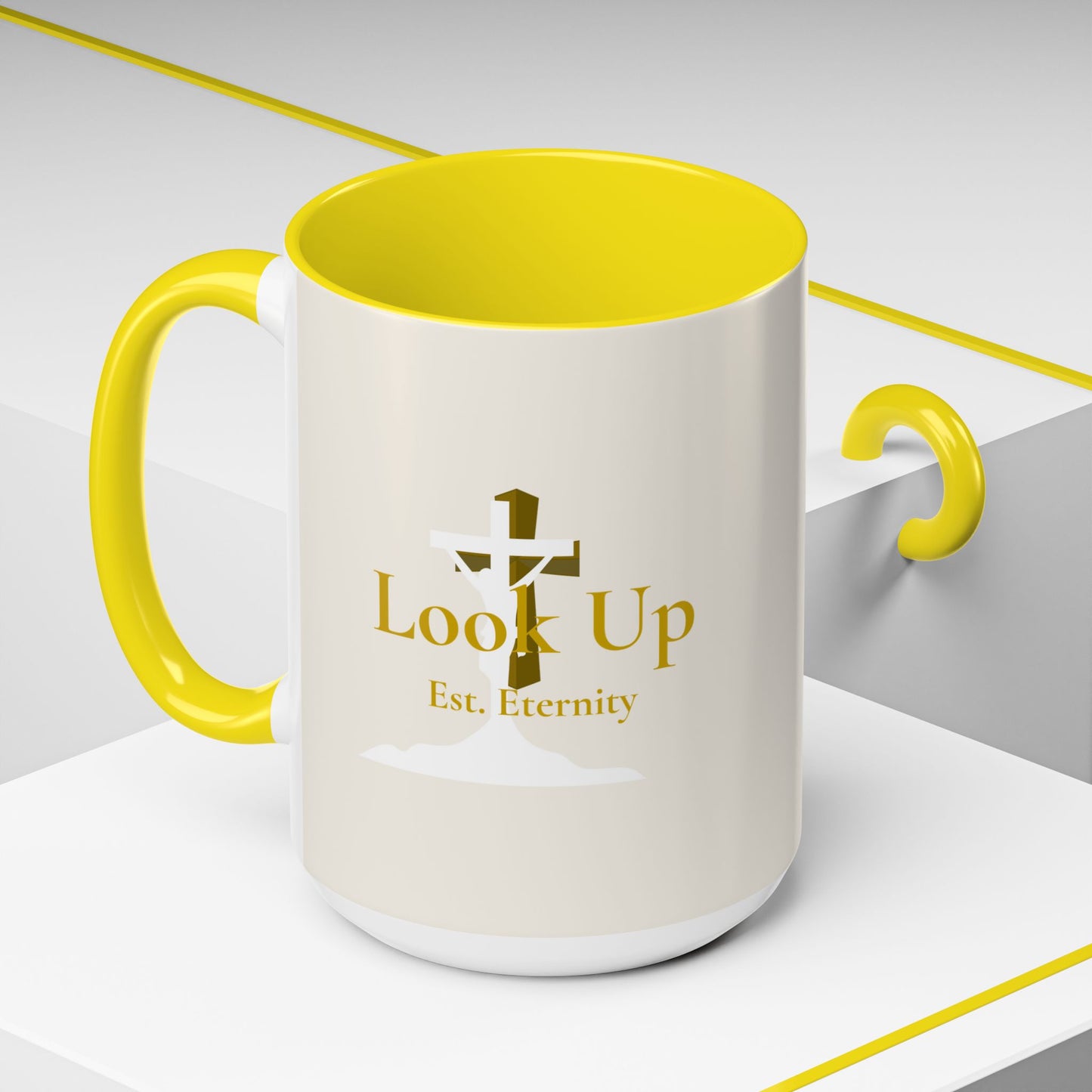 Look Up Est. Eternity Accent Coffee Mug with Cross – 11 oz & 15 oz