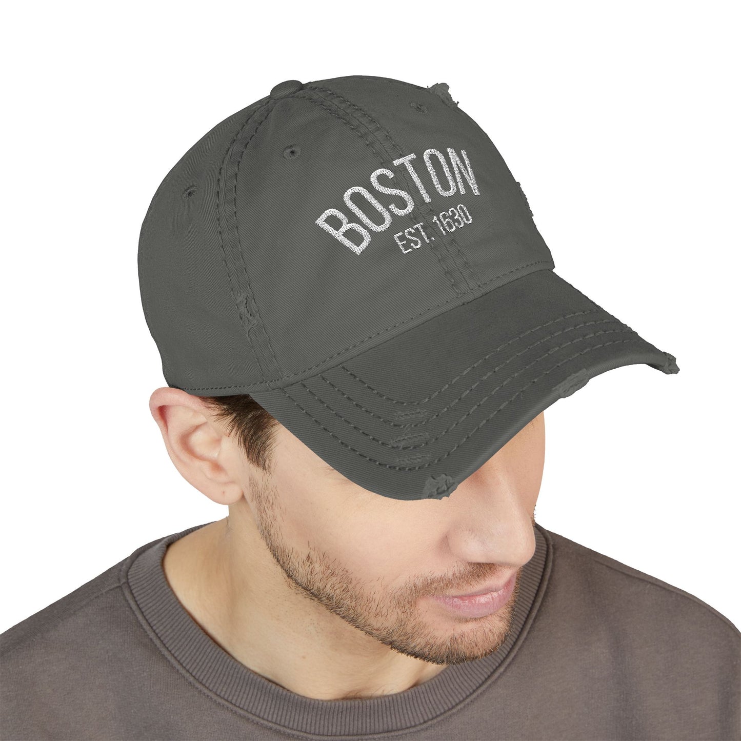 Personalized Boston EST. 1630 Vintage Distressed Dad Hat | Custom Side Name Embroidered Cap | Classic New England Baseball Hat | Gift for Him or Her