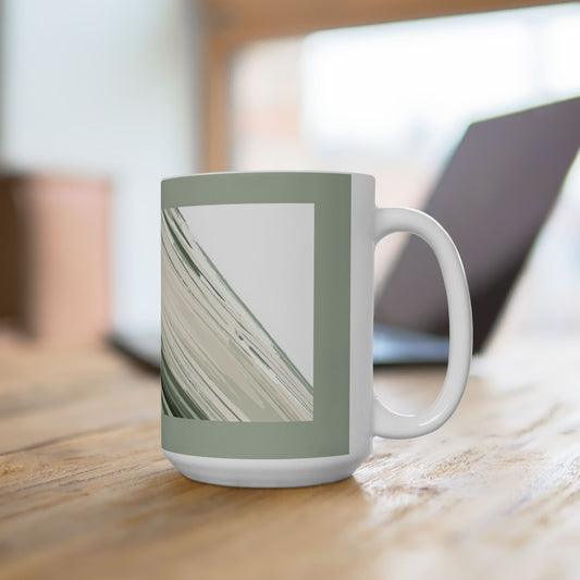 Sea Glass Drift Abstract Wave Mug – Coastal Sage Green Ceramic Coffee Cup | Minimalist Ocean Aesthetic Mug
