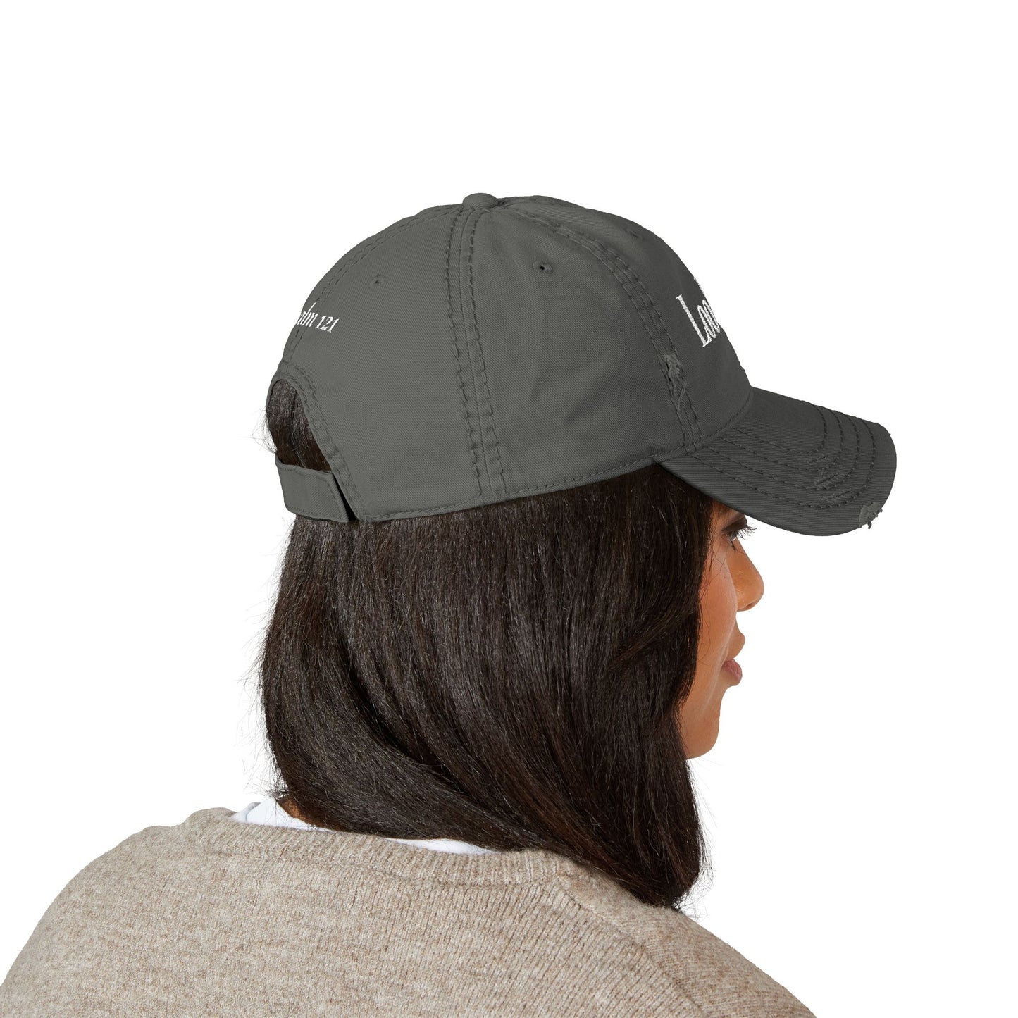 Embroidered Distressed Dad Hat - “Look Up” Front & Psalm 121 Back