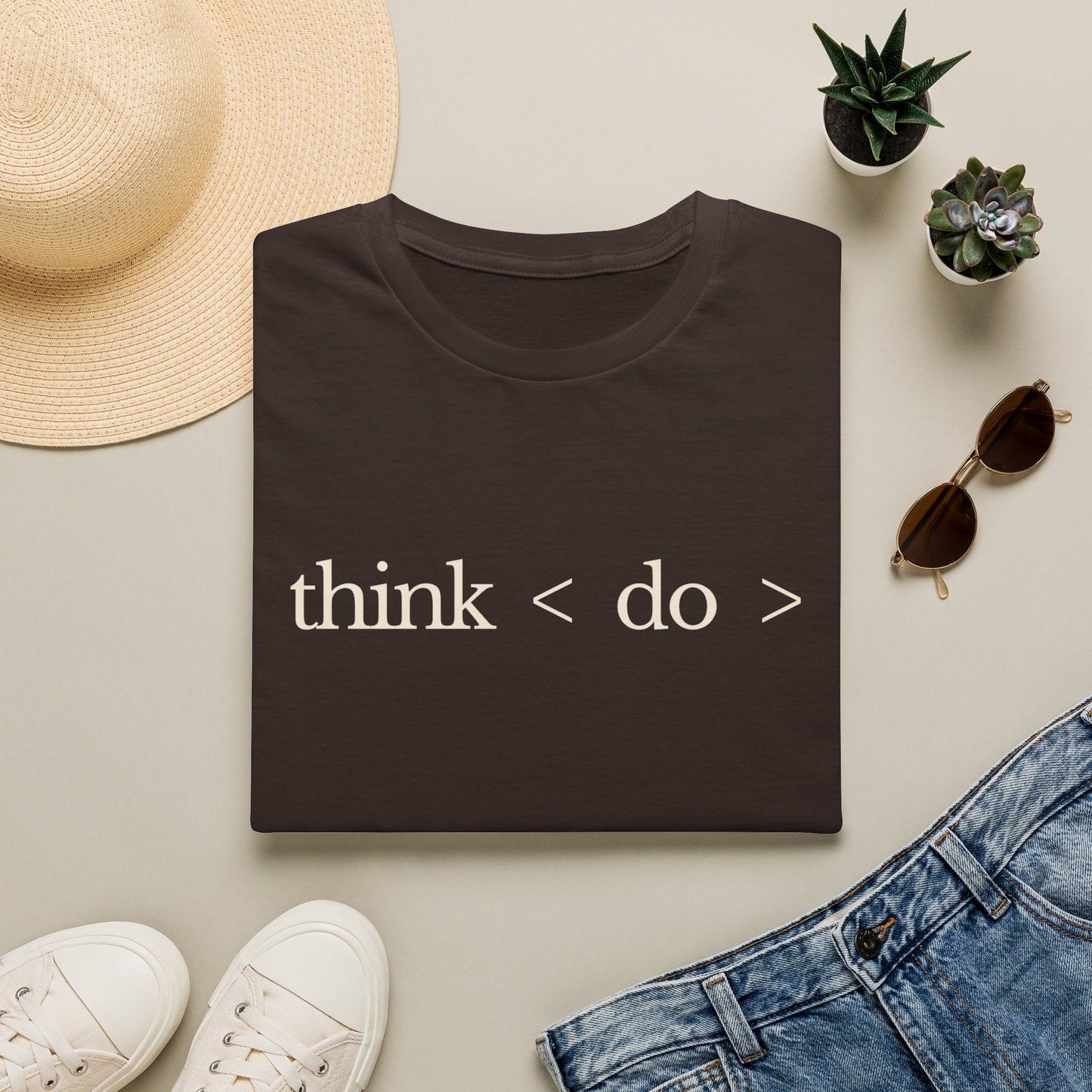 think < do > Unisex Softstyle T-Shirt | Minimalist Inspirational Tee with Momentum Back Detail