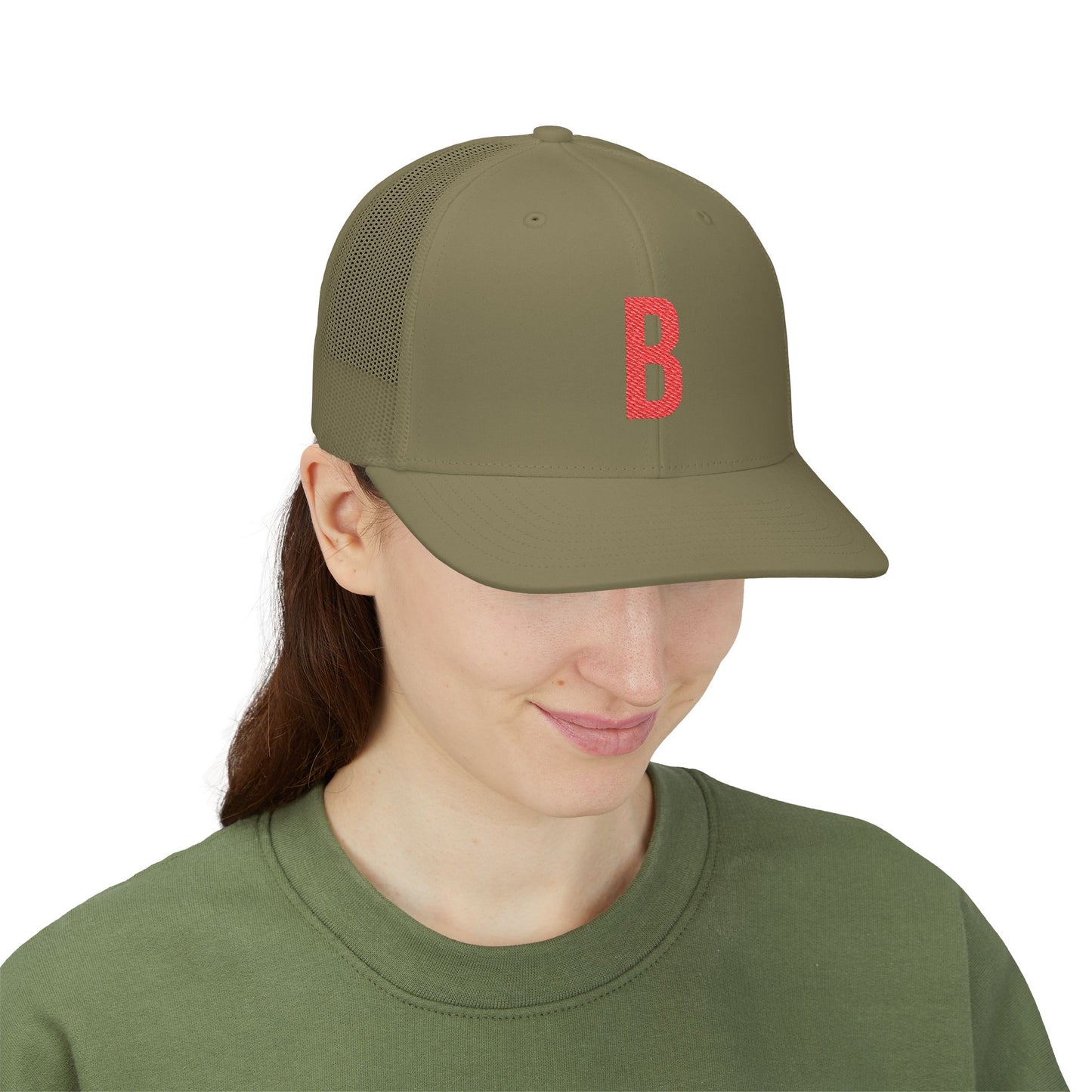 Boston (B) red embroidered Monogram Snapback Trucker Cap - Heritage Places Collection