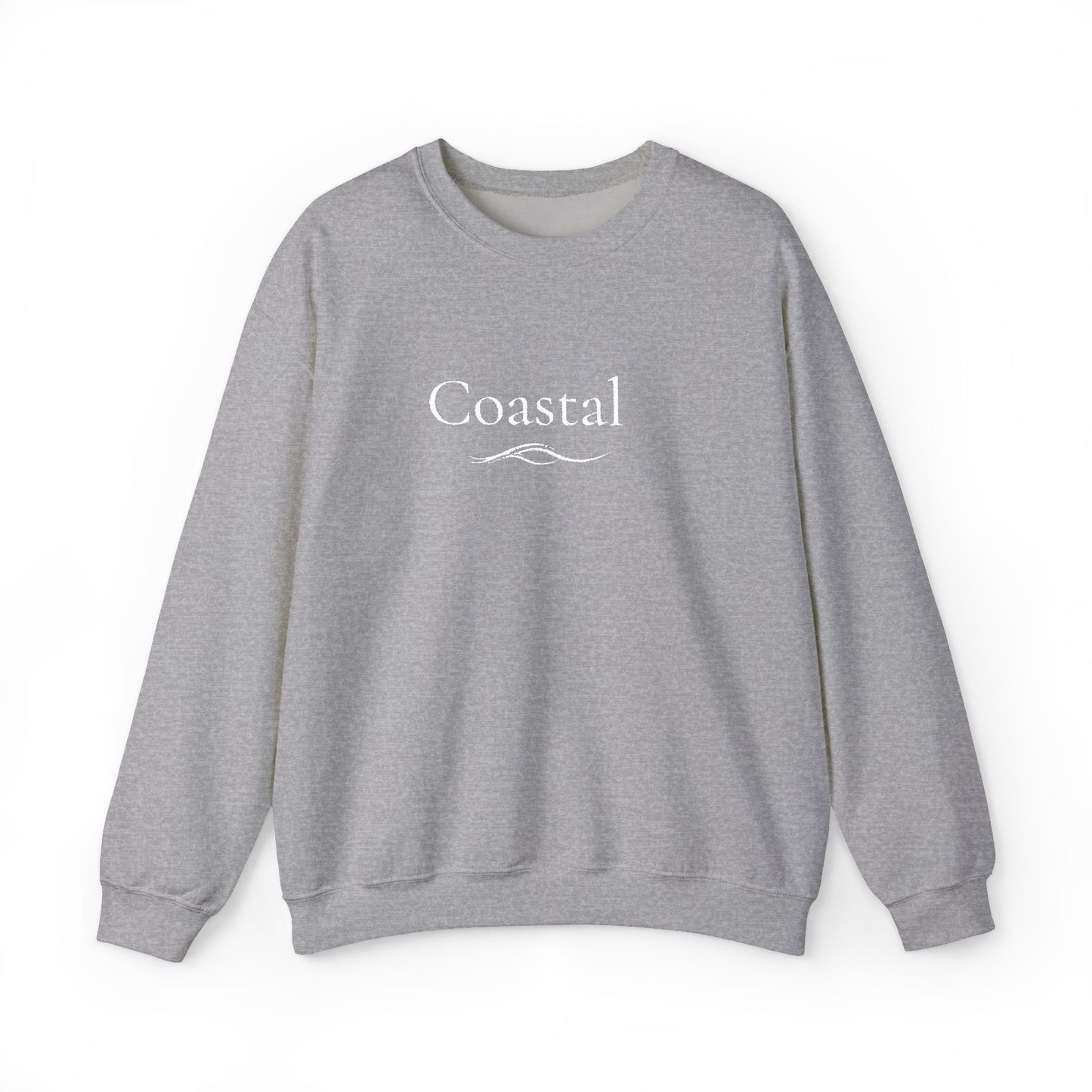 Coastal Crewneck Sweatshirt — Minimal Nautical Wave Graphic