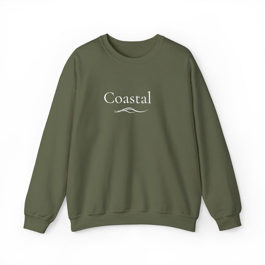 Coastal Crewneck Sweatshirt — Minimal Nautical Wave Graphic