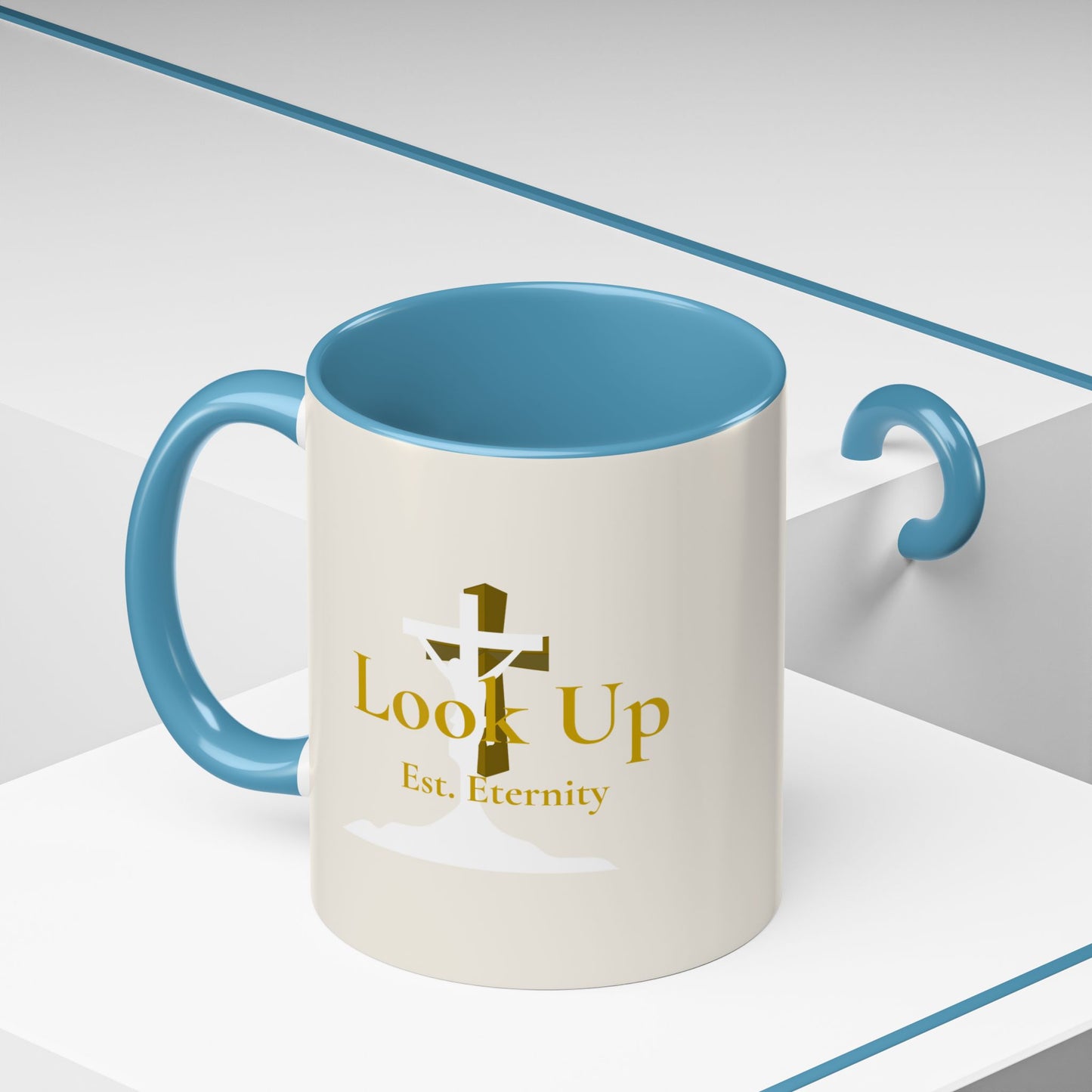 Look Up Est. Eternity Accent Coffee Mug with Cross – 11 oz & 15 oz