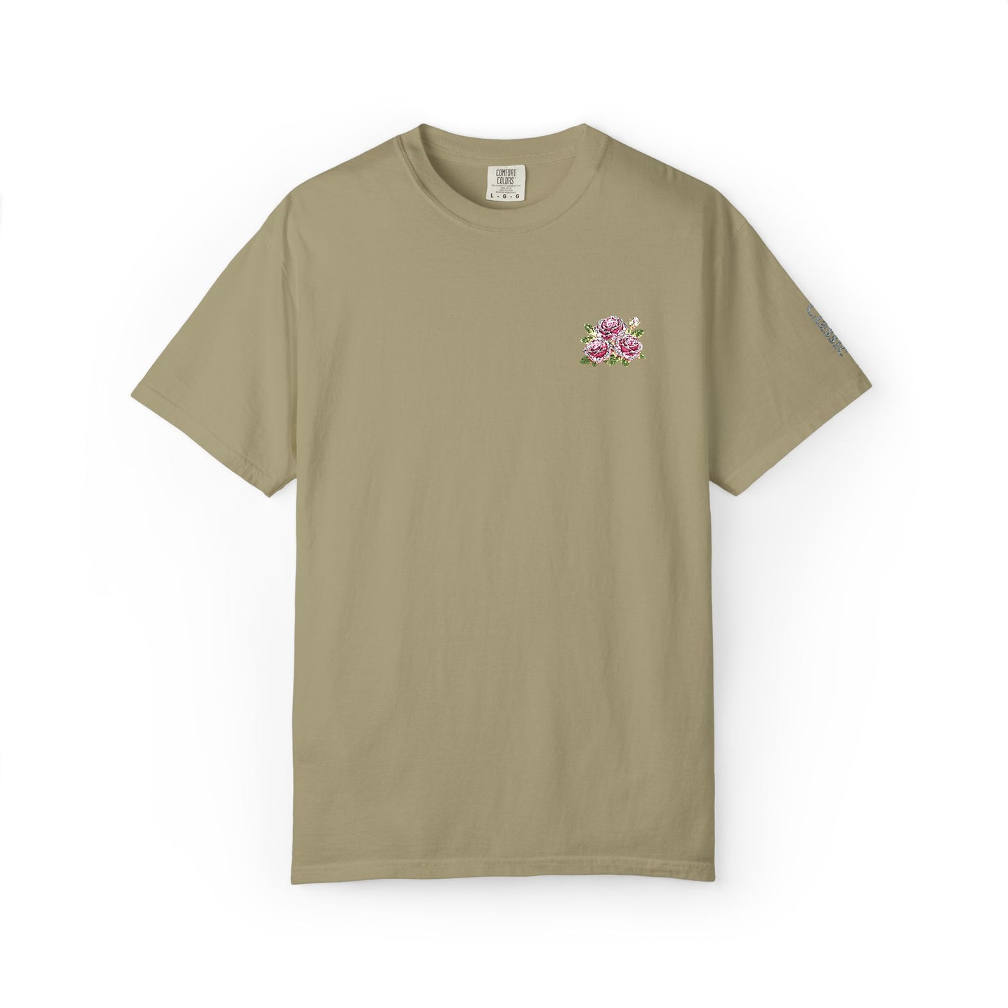 Simple Rose Bouquet Embroidered T-Shirt with Sleeve Detail