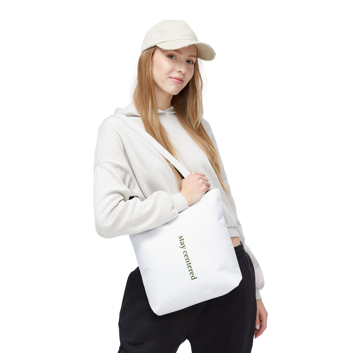 Stay Centered Minimalist Tote Bag – Neutral Wellness Aesthetic Canvas Tote | Sage Green Modern Everyday Carryall