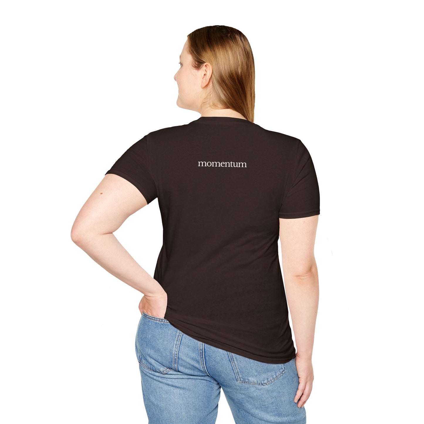 think < do > Unisex Softstyle T-Shirt | Minimalist Inspirational Tee with Momentum Back Detail