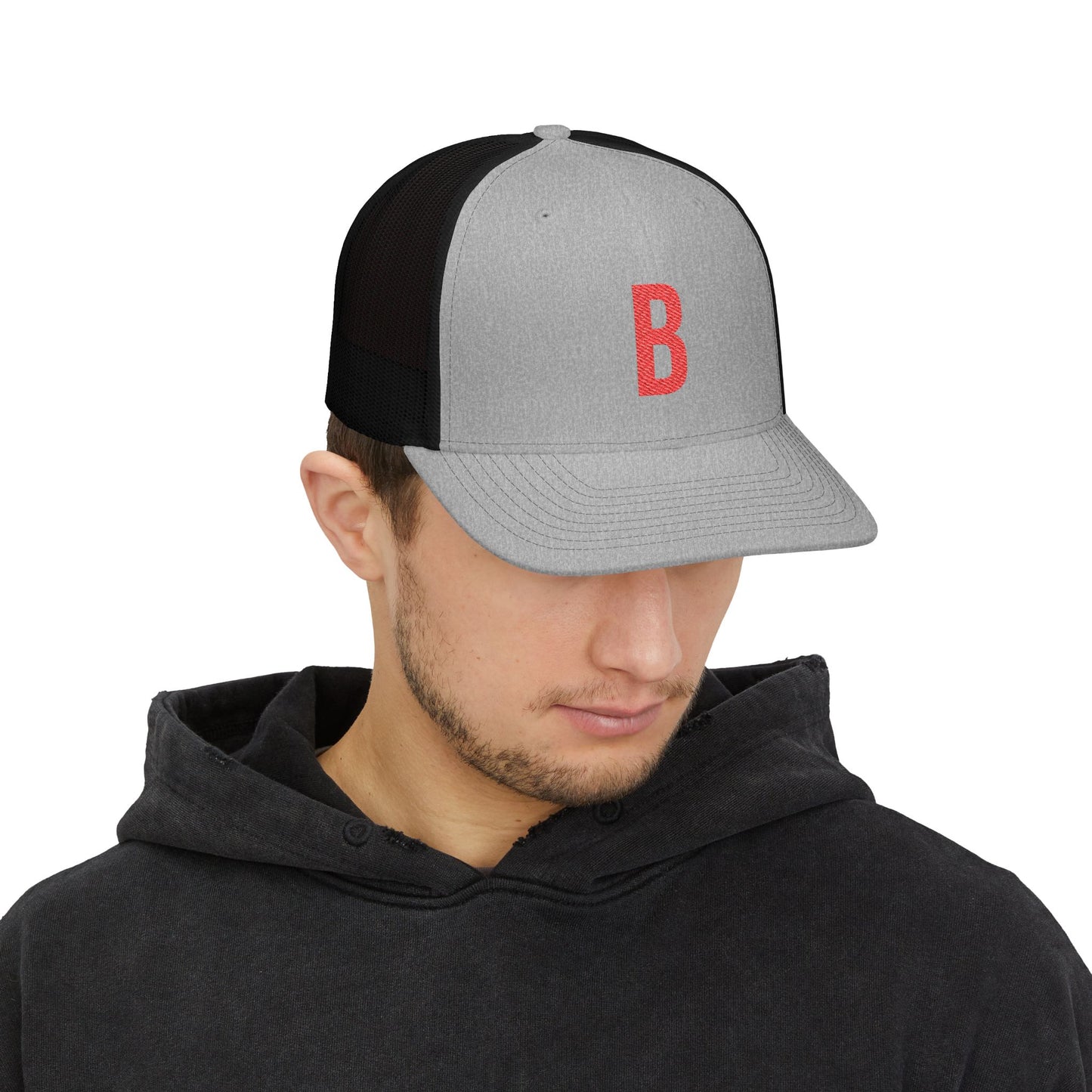 Boston (B) red embroidered Monogram Snapback Trucker Cap - Heritage Places Collection