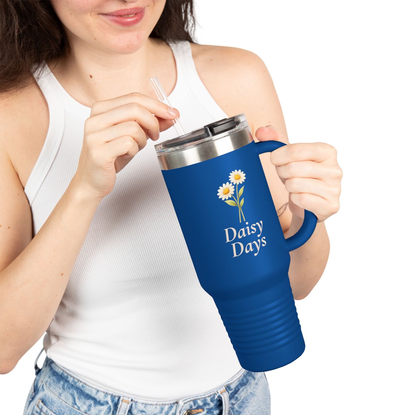 Daisy Days 40 oz Insulated Travel Mug | Floral Tumbler with Handle